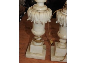 Old Alabaster Or Marble Table Lamps Set Of Two 19 Inch