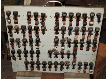 Vintage Double Sided Wood Handled Stamp Display With Stamps From Factory