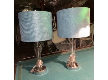 Nice Pair Of Glass Lamps With Turquoise Shades