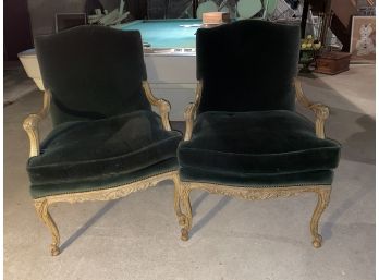 Pair Of Antique Green Upholstered Chairs