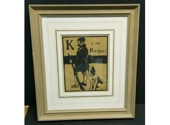 William Nicholson Circa 1898 Lithograph - K Is For Keeper.  Overall Size Is 19 5/8' X 17 3/8'.  Listed Artist