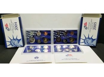 Two US Mint Proof Sets - 2004 & 2005.  Total Of 20 Coins.