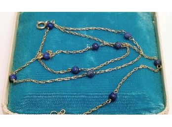 14kt Gold Lapis Lazuli Necklace - Total Necklace Weight Is 1.5 Grams.  Length Is 14'.