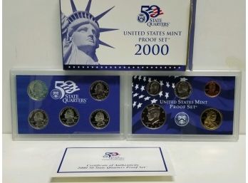 2000 US Mint Proof Set.  A Total Of 10 Coins.  In Original Box.