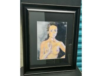 Unsigned Watercolor Of Nude Woman.  Overall Size Is 24 1/4' X 20 1/4'.  Image Is 13 38' X 10 38'.