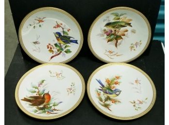 4 Royal Worcester Plates Decorated With Hand Painted Birds.  Each 9 1/8' In Diameter.  1 1/8' High.