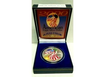 2000 US Painted Eagle .999 Silver Dollar. Box With Certificate Of Authenticity - The American Historic Society