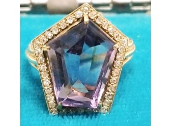 14kt Gold Diamond (tested) & Amethyst Ring.  Total Ring Weight Is 6.2 Grams.  Apprx Size Is 7 1/2