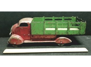 Antique Toy Truck  Wood Tires/wheels.  Looks Like Original Paint With Losses. 12 1/4' Long, 4 18' H, 4 12' W