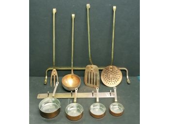 Cooking Utensils & Measuring Cups With Separate Hanging Racks.   Made In Korea.  Cups - 1/4, 1/2, 3/4, 1 Cup.