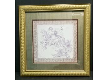 Decorative Old Master Style Print In Gold Color Frame.  Overall Size Is 16 5/8' Square.  Image 9 3/4' X 10 1/4