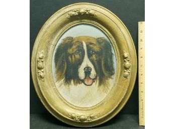 Signed Oil On Board Folk Art Painting Of A St Bernard.  Overall Size Is 14' X 12'.  Image 9 1/2' X 7 1/2'.