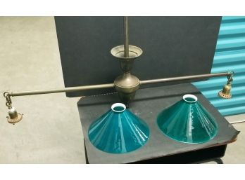 Brass Hanging 2 Shade Lamp - Suitable For Pool Table.  Apprx 53 1/2' Height.  Shades Are 7 1/2'd X 5 3/8' High