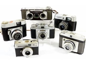 Lot Of 6 Vintage Film Cameras Incl: Voightlander, Dacora, Kodak Stereo, Bilora, Agfa, & Ansco