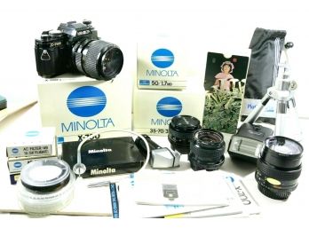 Minolta X-700 Camera W/4 Lenses, Flash, Tripod. Filters & MORE Excellent Shape -HUGE LOT!