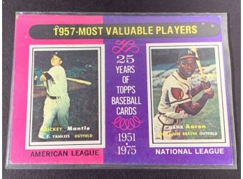 Vintage Baseball Card 1975 Topps 1957 Mickey Mantle Hank Aaron