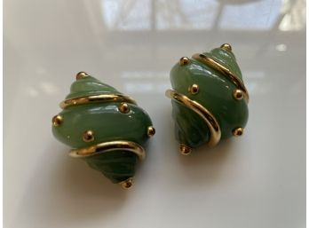 Beautiful Vintage Kenneth Lane Faux Jade Shell Earrings