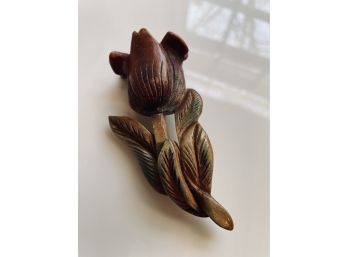 Vintage Wood Tulip Brooch
