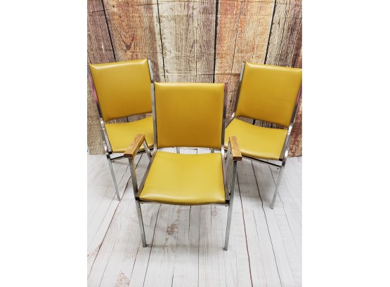 3 Yellow Vintage Office Chairs
