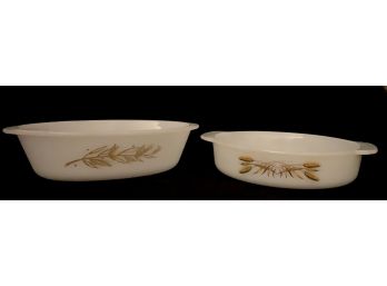 Pair Of Vintage Glasbake Wheat Motif Casserole Dishes