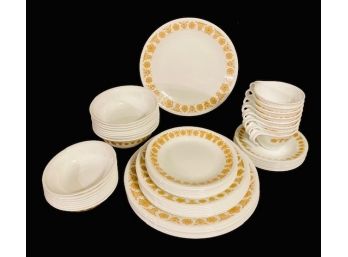 56 Piece Set Corelle Golden Butterfly Dishware - Service For 8