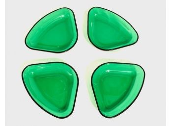 Set Of 4 Emerald Green Glass Guitar Pic Tid Bit Dishes