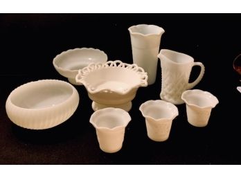 8 Piece Vintage Milk Glass Grouping