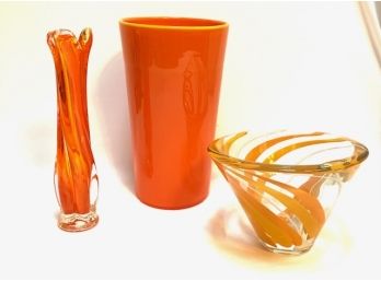 Orange Art Glass Trio