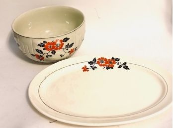 Pair Of Vintage Hall Superior Kitchenware Bowl And Serving Platter