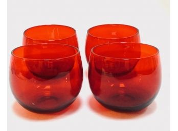 Set Of 4 Vintage Mid Century Ruby Red Roli Poli Glasses