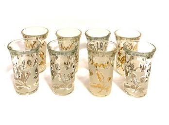 8 Vintage Glass Shooters With 22KT Gold Trim Design