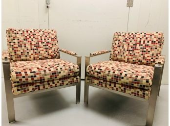 Vintage Mid Century Milo Boughman/thayer Style Upholstered Lounge Chairs