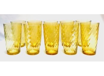 10 Vintage Honey Amber Glass Swirl Tumblers