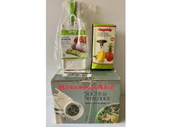 New In Box Kitchen Aid Slicer & Shredder, Flagship Pineapple Corer & Prep Solutions Mondoline