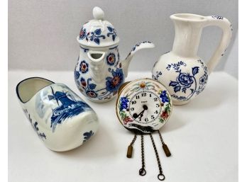 Vintage Porcelain: Delft Clog, Estee Lauder Teapot, Blue Peony Jug & More