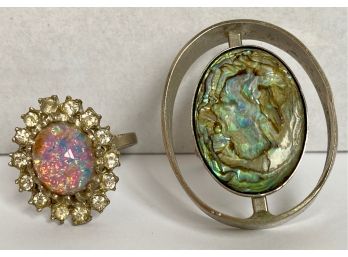 Two Vintage Iridescent Rings Jewelry
