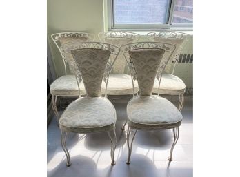 Set 6 Vintage Wrought Iron Upholstered Dining Room Chairs