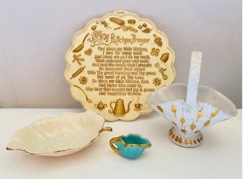Vintage Kitchen Plaque, Candy Dishes & Miniature Bowl