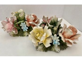 Set Vintage Capodimonte Porcelain Mollica Flower Bouquets, Italy