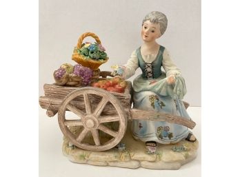 Vintage Porcelain Figurine, Woman With Flower Cart, Italy
