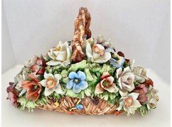 Large Vintage Porcelain Flower Basket Signed & Numbered By Artist Dino Bonalberti, Italy