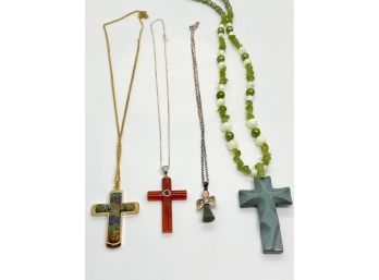 3 Crucifix Necklaces & Angel Pendant Jewelry