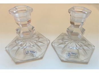 Set Of Unused Vintage Towle 24 Percent Lead Crystal Glass Candlesticks, Austria