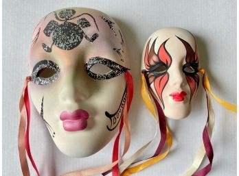 Two Hand Painted Harlequin Masks Signed By Artist