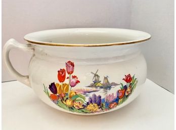 Large Vintage Porcelain Basin With Handle & Gold Trim, England