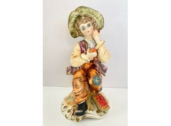 Vintage Capodimonte Porcelain Figurine Boy With Fruit, Italy