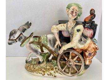 Vintage Capodimonte Porcelain Figurine Peddler With Donkey Cart, Italy