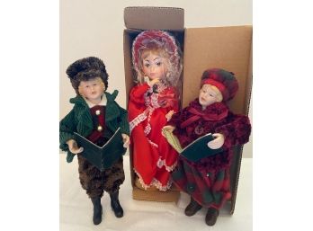 Three Vintage Dolls: New In Box Bradly With COA & Christmas Carolers