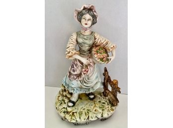 Vintage Capodimonte Porcelain Figurine Woman With Roses, Italy