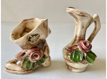 Two Vintage Capodimonte Miniature Porcelain Pitcher & Boot